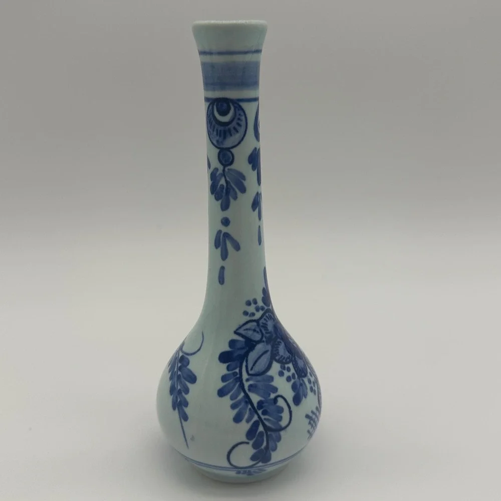 Michelotti Delft Blue Bud Vase Hand Painted Holland Floral Porcelain 6 Inch